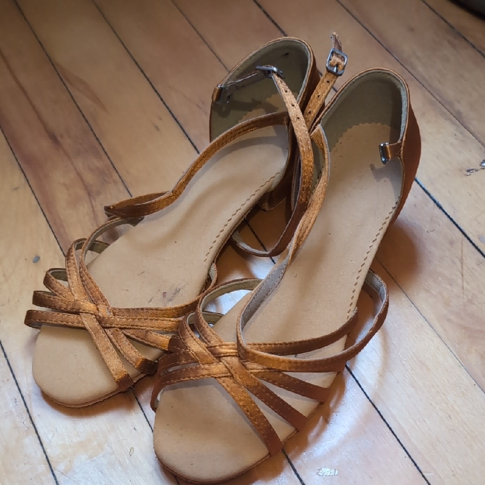Chic Copper Satin  Strappy Women's Dance shoes Suede Bottom 39